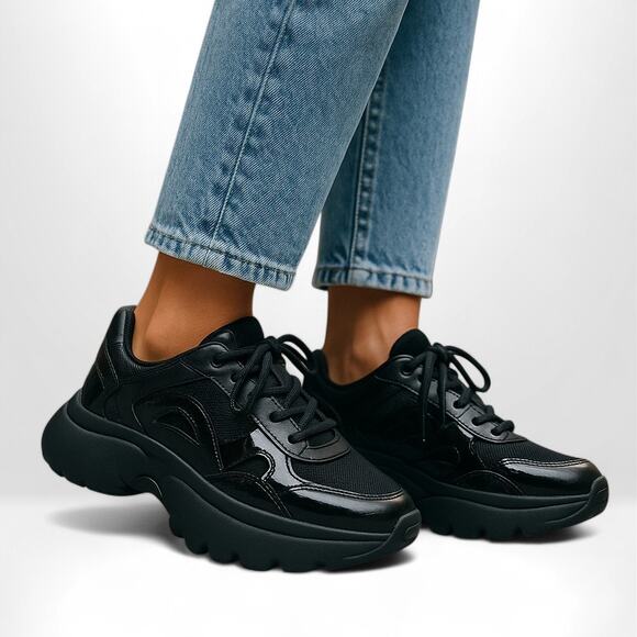 MAJE Black Leather H18 Faster Chunky Sneakers